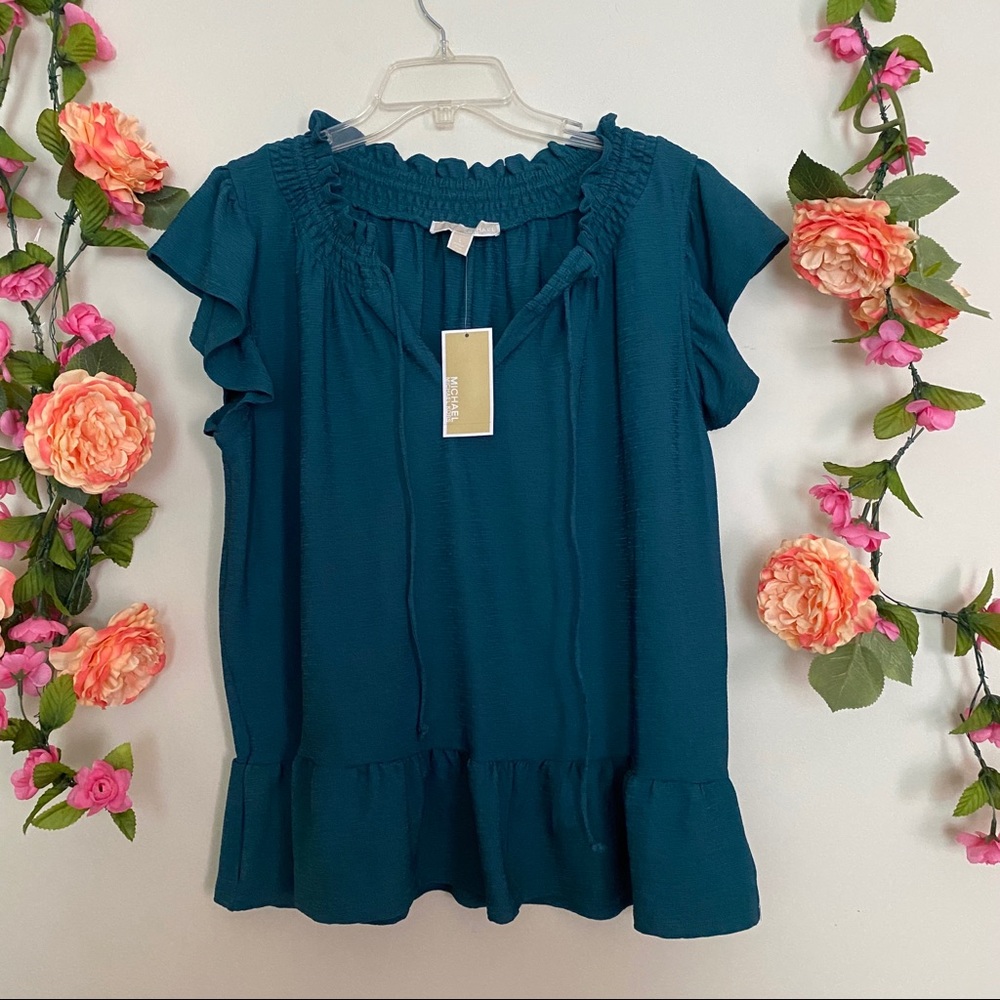 Michael Kors,  Teal Green Short Sleeve Blouse